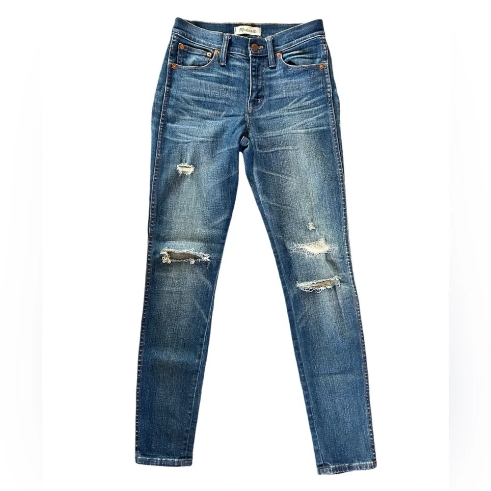 Madewell | Women’s medium blue distressed high rise skinny skinny jeans, size 25